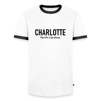 Charlotte - North Carolina - United States - USA - Men's Ringer Shirt - white/black - Front - AI Model Female 172 light (172cm) & AI Model Male 178 dark (178cm)