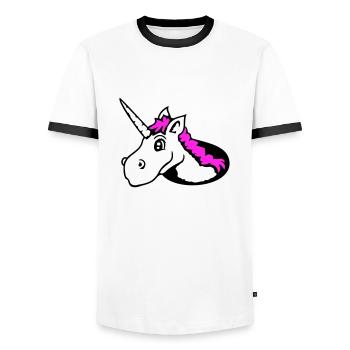 Unicorn Floor Hole Funny Smile Comic Cartoon - Men's Ringer Shirt - white/black - Front - AI Model Female 172 light (172cm) & AI Model Male 178 dark (178cm)
