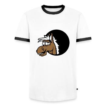 Horse Laughing Funny Hole Funny Grimace Cartoon - Men's Ringer Shirt - white/black - Front - AI Model Female 172 light (172cm) & AI Model Male 178 dark (178cm)