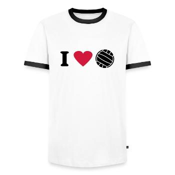 I love volleyball - Men's Ringer Shirt - white/black - Front - AI Model Female 172 light (172cm) & AI Model Male 178 dark (178cm)