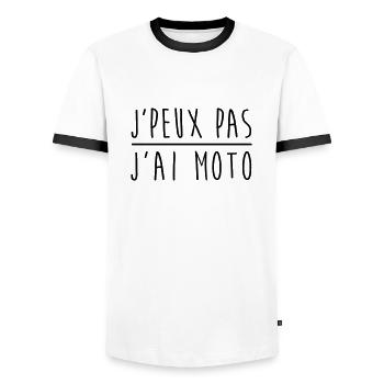 Je peux pas j'ai moto - T-shirt contrasté Homme - blanc/noir - Devant - AI Model Female 172 light (172cm) & AI Model Male 178 dark (178cm)