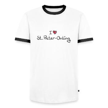 i_love_st_peter_ording__f2 - Männer Kontrast-T-Shirt - Weiß/Schwarz - Vorne - AI Model Female 172 light (172cm) & AI Model Male 178 dark (178cm)