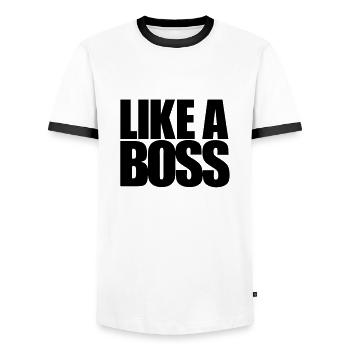 Like a Boss - Men's Ringer Shirt - white/black - Front - AI Model Female 172 light (172cm) & AI Model Male 178 dark (178cm)