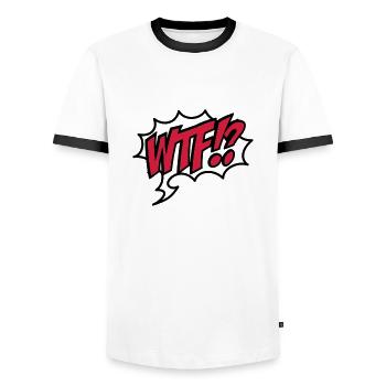 wtf - Men's Ringer Shirt - white/black - Front - AI Model Female 172 light (172cm) & AI Model Male 178 dark (178cm)