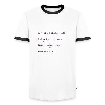 love quotes uk - Men's Ringer Shirt - white/black - Front - AI Model Female 172 light (172cm) & AI Model Male 178 dark (178cm)