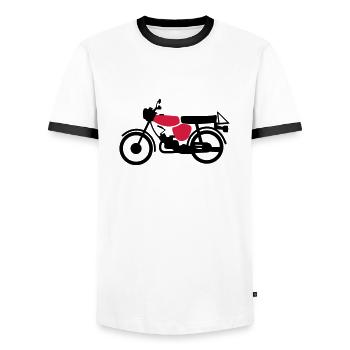 Fahrzeug - Simson S51 - Männer Kontrast-T-Shirt - Weiß/Schwarz - Vorne - AI Model Female 172 light (172cm) & AI Model Male 178 dark (178cm)