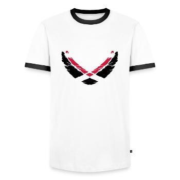 U shape pattern circle - Men's Ringer Shirt - white/black - Front - AI Model Female 172 light (172cm) & AI Model Male 178 dark (178cm)