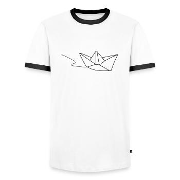 Paper boat - sail away - Men's Ringer Shirt - white/black - Front - AI Model Female 172 light (172cm) & AI Model Male 178 dark (178cm)