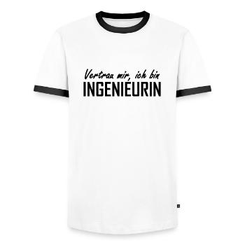 vertrau mir, ich bin ingenieurin - Männer Kontrast-T-Shirt - Weiß/Schwarz - Vorne - AI Model Female 172 light (172cm) & AI Model Male 178 dark (178cm)