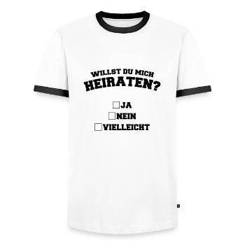 willst_du_mich_heiraten_1 - Männer Kontrast-T-Shirt - Weiß/Schwarz - Vorne - AI Model Female 172 light (172cm) & AI Model Male 178 dark (178cm)