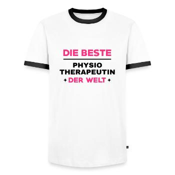 Physiotherapy Physio Krankengymnast Kiné Doctor - Men's Ringer Shirt - white/black - Front - AI Model Female 172 light (172cm) & AI Model Male 178 dark (178cm)
