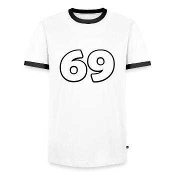 69 - Men's Ringer Shirt - white/black - Front - AI Model Female 172 light (172cm) & AI Model Male 178 dark (178cm)