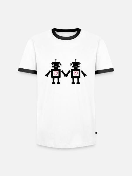 roboters_in_love_02 - Men's Ringer Shirt - white/black