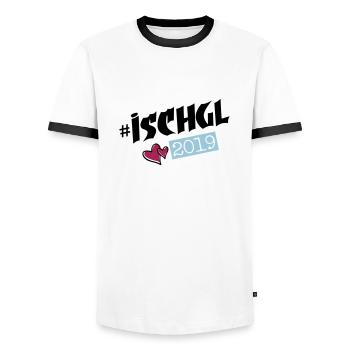 ischgl 2019 herzchen - Männer Kontrast-T-Shirt - Weiß/Schwarz - Vorne - AI Model Female 172 light (172cm) & AI Model Male 178 dark (178cm)