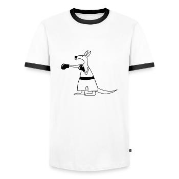 kaenguru_001 - Men's Ringer Shirt - white/black - Front - AI Model Female 172 light (172cm) & AI Model Male 178 dark (178cm)