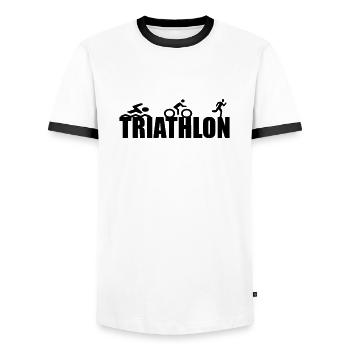 Triathlon sport competition team - Men's Ringer Shirt - white/black - Front - AI Model Female 172 light (172cm) & AI Model Male 178 dark (178cm)