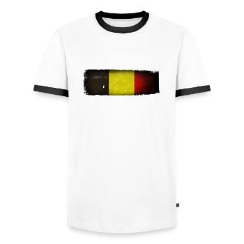 Millésime Belgique - T-shirt contrasté Homme - blanc/noir - Devant - AI Model Female 172 light (172cm) & AI Model Male 178 dark (178cm)