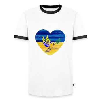 give Peace a chance for Ukraine - Männer Kontrast-T-Shirt - Weiß/Schwarz - Vorne - AI Model Female 172 light (172cm) & AI Model Male 178 dark (178cm)