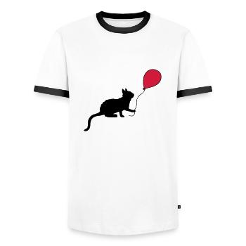 Red Balloon Kitten Plays - Men's Ringer Shirt - white/black - Front - AI Model Female 172 light (172cm) & AI Model Male 178 dark (178cm)