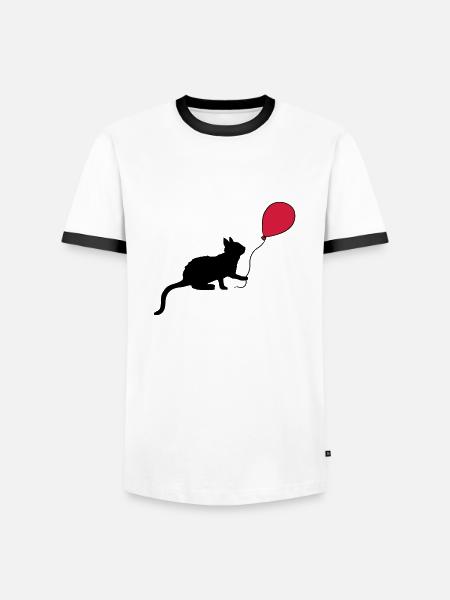 Red Balloon Kitten Plays - Men's Ringer Shirt - white/black