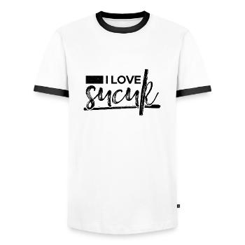 I Love Sucuk Turkish Sausage Garlic Delicious Food - Men's Ringer Shirt - white/black - Front - AI Model Female 172 light (172cm) & AI Model Male 178 dark (178cm)