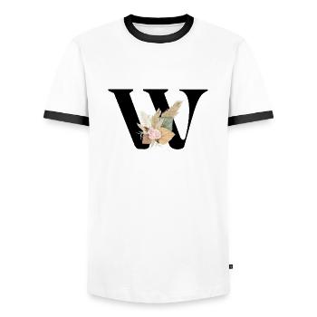 letter W flowers - Men's Ringer Shirt - white/black - Front - AI Model Female 172 light (172cm) & AI Model Male 178 dark (178cm)