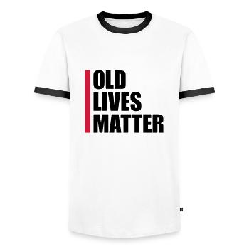 old lives matter quote - Men's Ringer Shirt - white/black - Front - AI Model Female 172 light (172cm) & AI Model Male 178 dark (178cm)