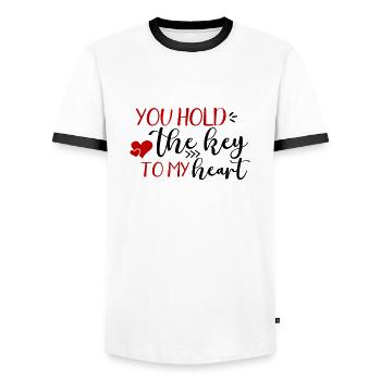 You Hold The Key To My Heart - Men's Ringer Shirt - white/black - Front - AI Model Female 172 light (172cm) & AI Model Male 178 dark (178cm)