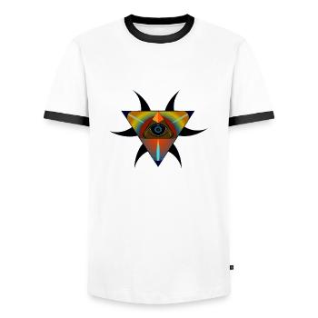 Pyramid of the all-seeing eye - Men's Ringer Shirt - white/black - Front - AI Model Female 172 light (172cm) & AI Model Male 178 dark (178cm)