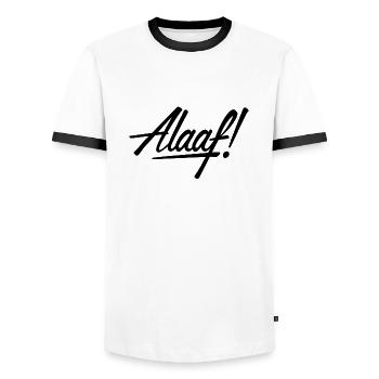Alaaf! Design schwarz - Männer Kontrast-T-Shirt - Weiß/Schwarz - Vorne - AI Model Female 172 light (172cm) & AI Model Male 178 dark (178cm)