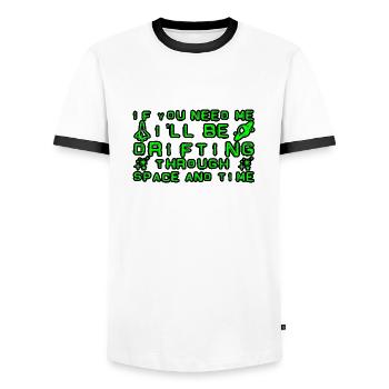 I'll be drifting through space and time 4 - Men's Ringer Shirt - white/black - Front - AI Model Female 172 light (172cm) & AI Model Male 178 dark (178cm)