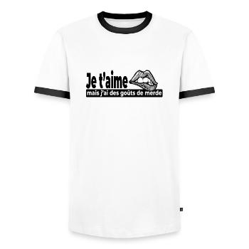 Je t'aime mais j'ai des goûts de merde - drôle - T-shirt contrasté Homme - blanc/noir - Devant - AI Model Female 172 light (172cm) & AI Model Male 178 dark (178cm)