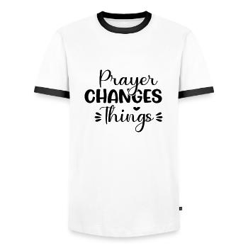 Prayer Changes Things - Männer Kontrast-T-Shirt - Weiß/Schwarz - Vorne - AI Model Female 172 light (172cm) & AI Model Male 178 dark (178cm)