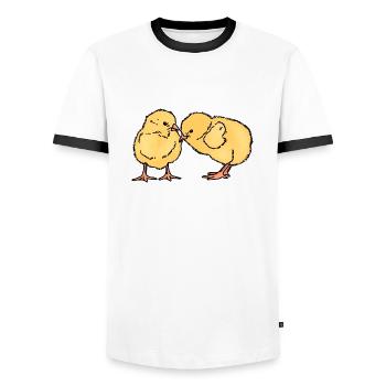 Two cute chicks - Men's Ringer Shirt - white/black - Front - AI Model Female 172 light (172cm) & AI Model Male 178 dark (178cm)
