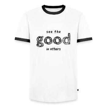 See the good in others - Men's Ringer Shirt - white/black - Front - AI Model Female 172 light (172cm) & AI Model Male 178 dark (178cm)