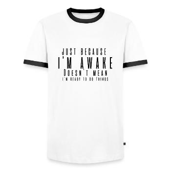 Drôle de dicton pour les paresseux - Je fais n’importe quoi - T-shirt contrasté Homme - blanc/noir - Devant - AI Model Female 172 light (172cm) & AI Model Male 178 dark (178cm)