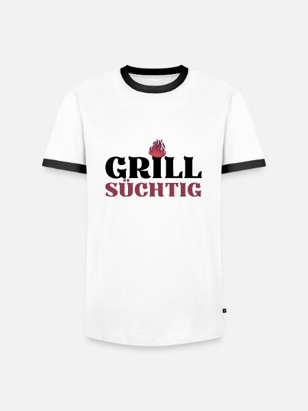 GRILLSÜCHTIG (1) - Männer Kontrast-T-Shirt - Weiß/Schwarz