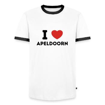 Ich liebe Apeldoorn, Niederlande - Männer Kontrast-T-Shirt - Weiß/Schwarz - Vorne - AI Model Female 172 light (172cm) & AI Model Male 178 dark (178cm)