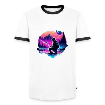 Angler Siluette / Fishing / Fish / Lake / Sport - Men's Ringer Shirt - white/black - Front - AI Model Female 172 light (172cm) & AI Model Male 178 dark (178cm)