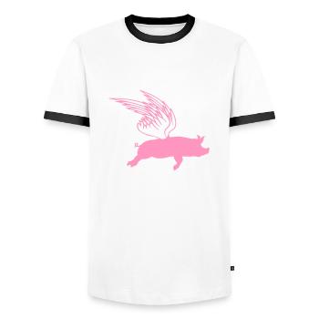 When Flying Wings Flying Pigs Can Fly - Men's Ringer Shirt - white/black - Front - AI Model Female 172 light (172cm) & AI Model Male 178 dark (178cm)
