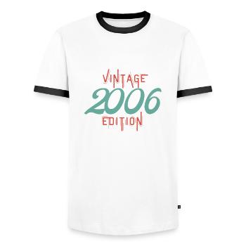 Vintage 2006 edition - Men's Ringer Shirt - white/black - Front - AI Model Female 172 light (172cm) & AI Model Male 178 dark (178cm)