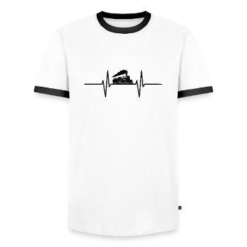 Herzschlag mit Zug / Lokomotive - Männer Kontrast-T-Shirt - Weiß/Schwarz - Vorne - AI Model Female 172 light (172cm) & AI Model Male 178 dark (178cm)