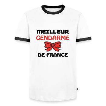 BEST GENDARME IN FRANCE - Men's Ringer Shirt - white/black - Front - AI Model Female 172 light (172cm) & AI Model Male 178 dark (178cm)