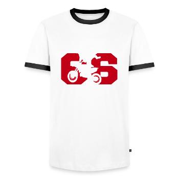 Moto 66 biker - Men's Ringer Shirt - white/black - Front - AI Model Female 172 light (172cm) & AI Model Male 178 dark (178cm)