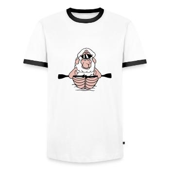 Schaf Kapitän Paddelt Rudert Seeräuber Ruderboot - Männer Kontrast-T-Shirt - Weiß/Schwarz - Vorne - AI Model Female 172 light (172cm) & AI Model Male 178 dark (178cm)