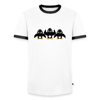 3 Penguins Bodybuilder Sunglasses Headphones Team - Men's Ringer Shirt - white/black - Front - AI Model Female 172 light (172cm) & AI Model Male 178 dark (178cm)
