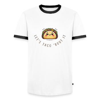 Let’s Taco 'Bout It - Chemise à tacos drôle - T-shirt contrasté Homme - blanc/noir - Devant - AI Model Female 172 light (172cm) & AI Model Male 178 dark (178cm)