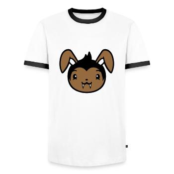 Bunny Vampire Sharp Long Teeth Halloween Costume - Men's Ringer Shirt - white/black - Front - AI Model Female 172 light (172cm) & AI Model Male 178 dark (178cm)
