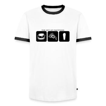 Fast food food drink burgers fries pizza - Men's Ringer Shirt - white/black - Front - AI Model Female 172 light (172cm) & AI Model Male 178 dark (178cm)