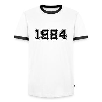 1984 - Men's Ringer Shirt - white/black - Front - AI Model Female 172 light (172cm) & AI Model Male 178 dark (178cm)